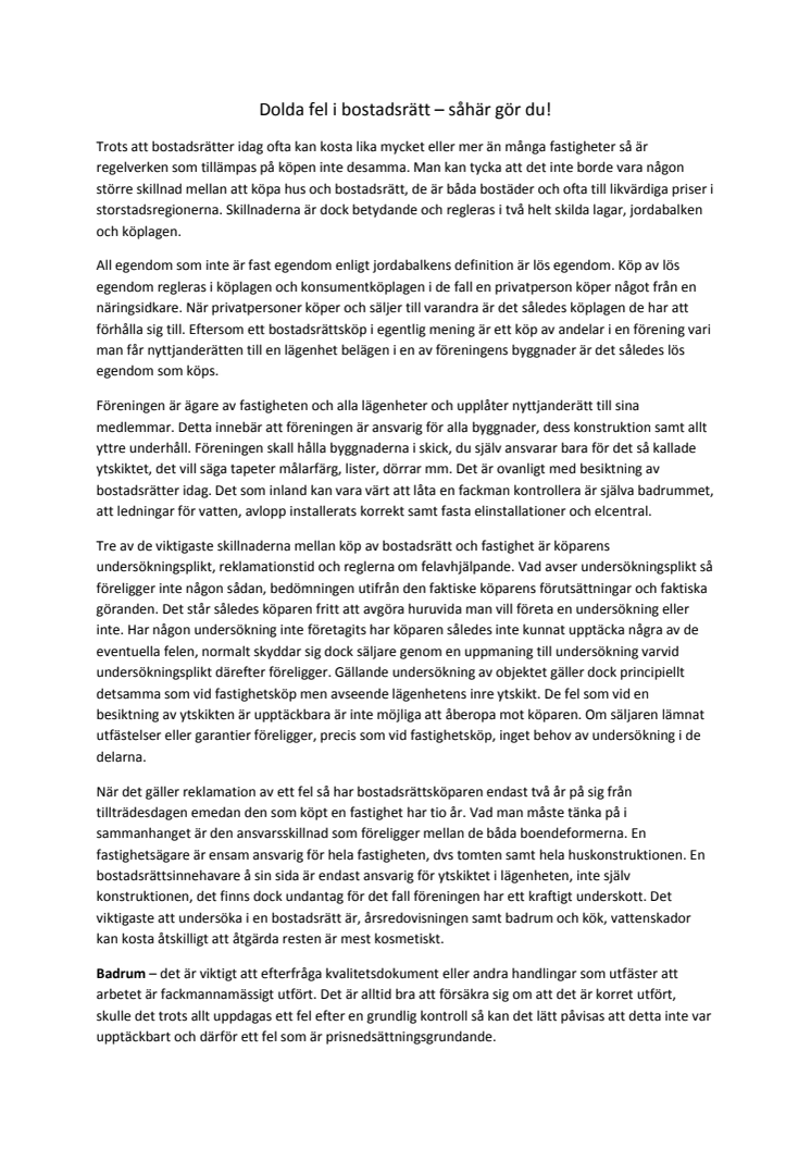 Dolda fel i bostadsrätt – såhär gör du!  