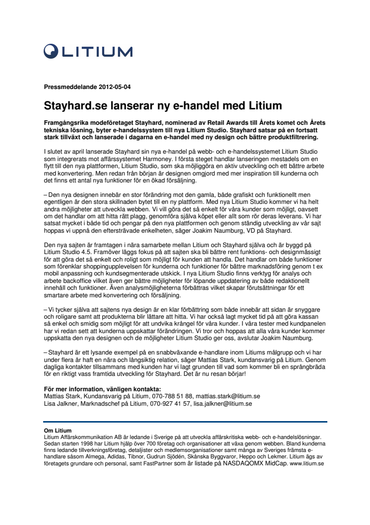 Stayhard.se lanserar ny e-handel med Litium