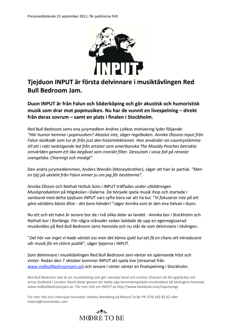 Tjejduon INPUT är första delvinnare i musiktävlingen Red Bull Bedroom Jam