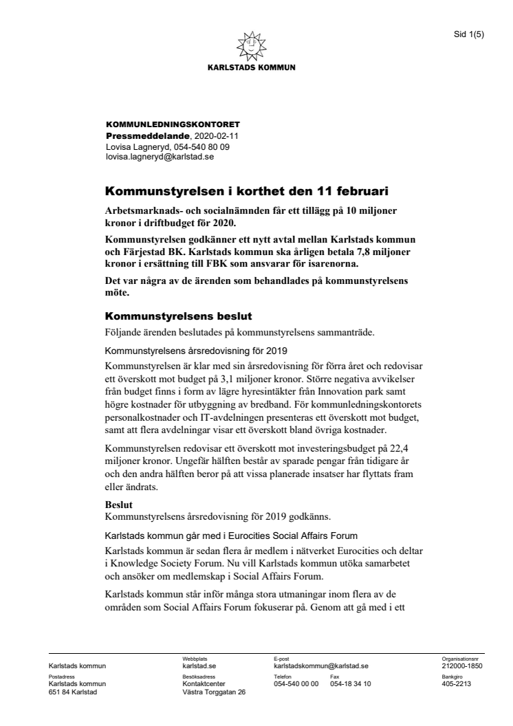 Kommunstyrelsen i korthet den 11 februari