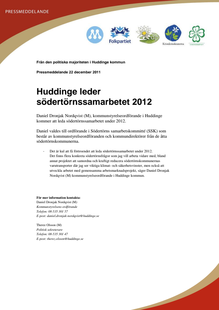 Huddinge leder södertörnssamarbetet 2012