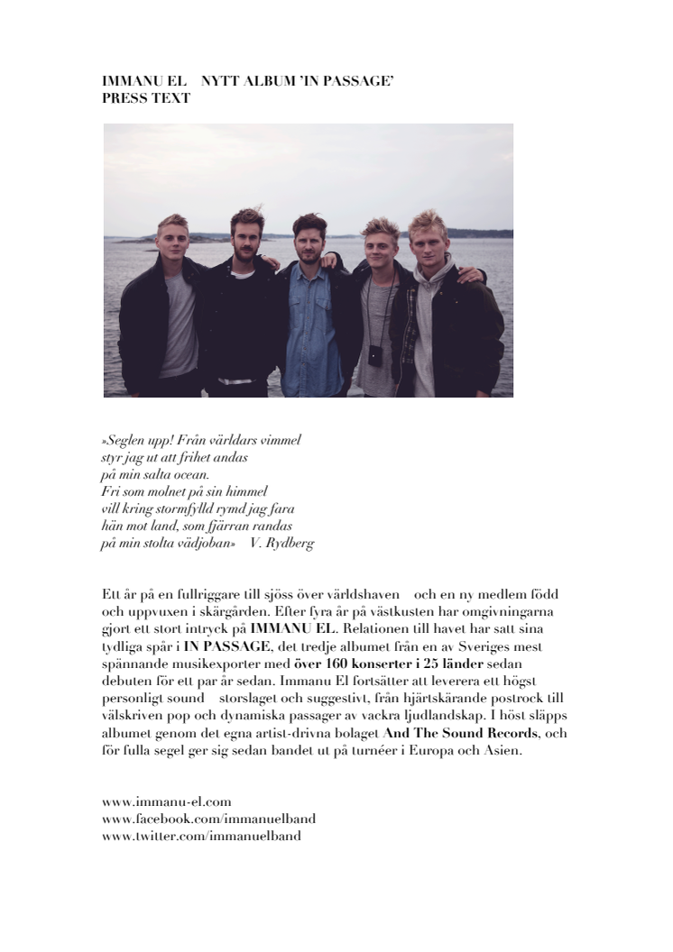  Releasekonsert med IMMANU EL - Det Göteborgsbaserade bandet på Folkteatern Göteborg