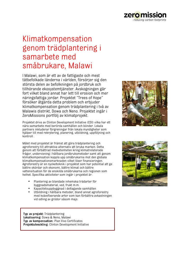 Klimatkompensation genom trädplantering i samarbete med småbrukare, Malawi