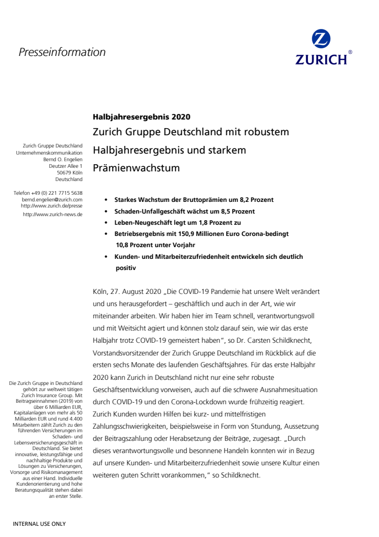 Zurich Gruppe Deutschland mit robustem Halbjahresergebnis und starkem Prämienwachstum