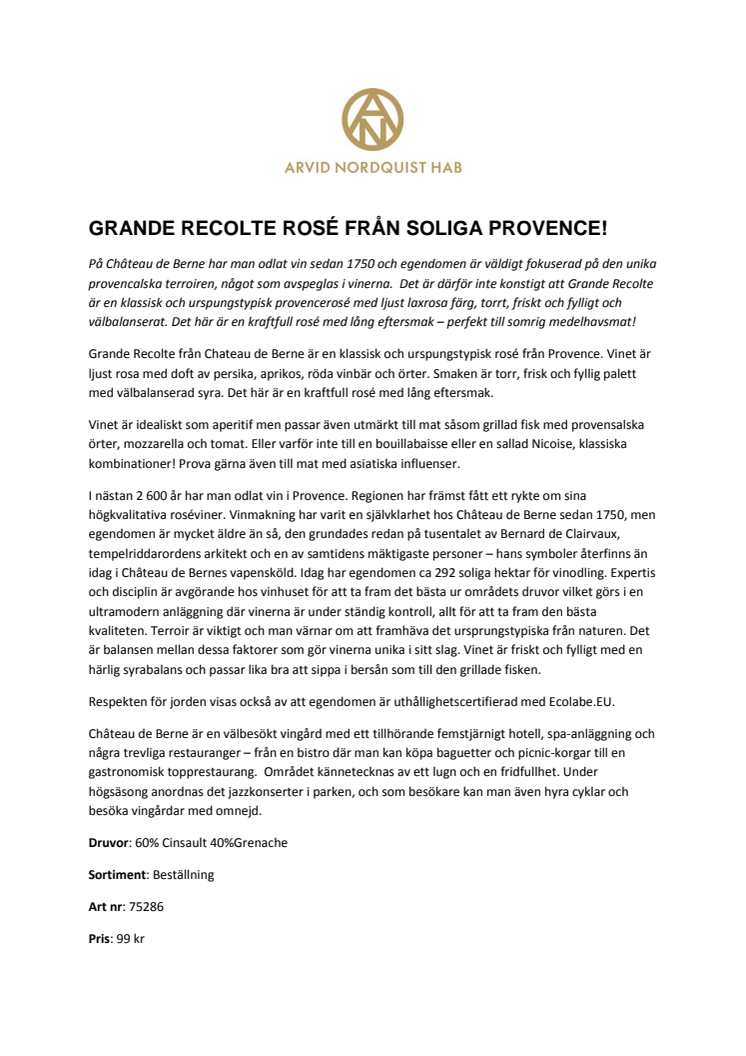 Grande Recolte Rosé från soliga Provence!