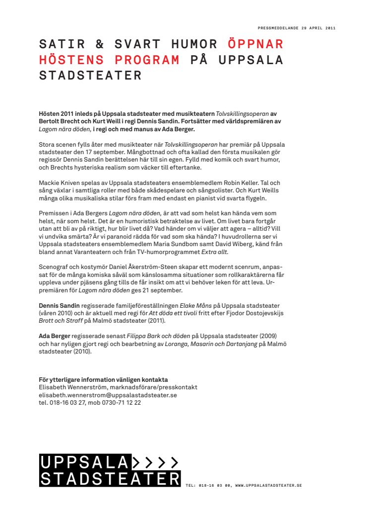 SATIR & SVART HUMOR ÖPPNAR HÖSTENS PROGRAM PÅ UPPSALA STADSTEATER