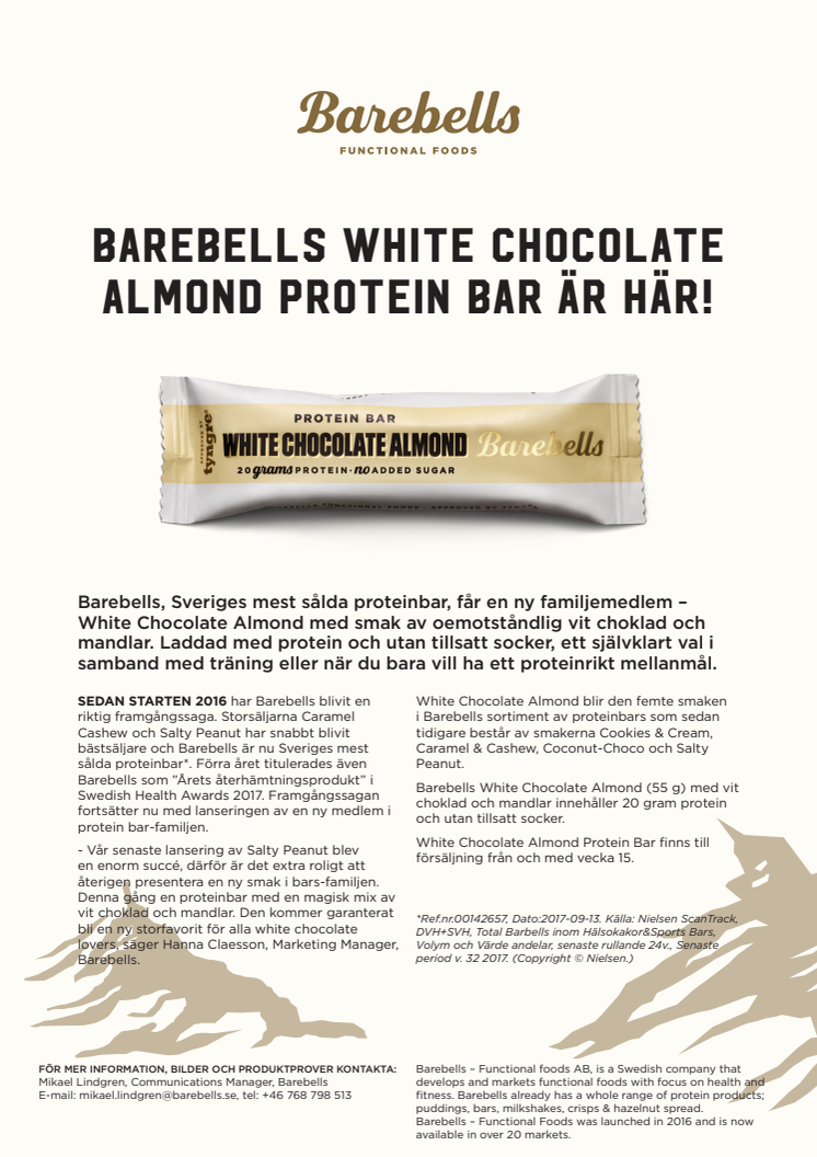 Barebells White Chocolate Almond protein bar är här!