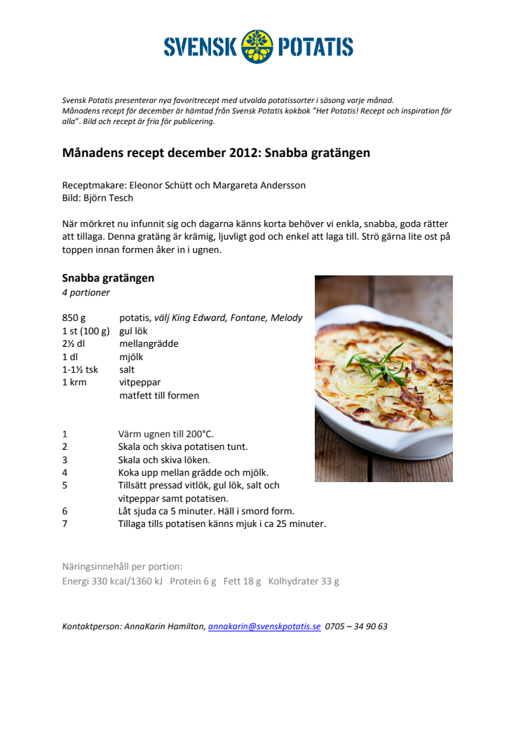 Månadens recept december - Snabba gratängen