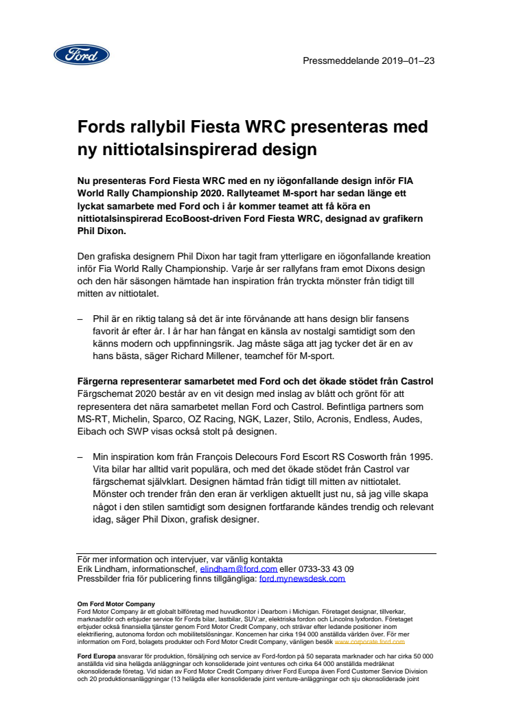 Fords rallybil Fiesta WRC presenteras med ny nittiotalsinspirerad design 