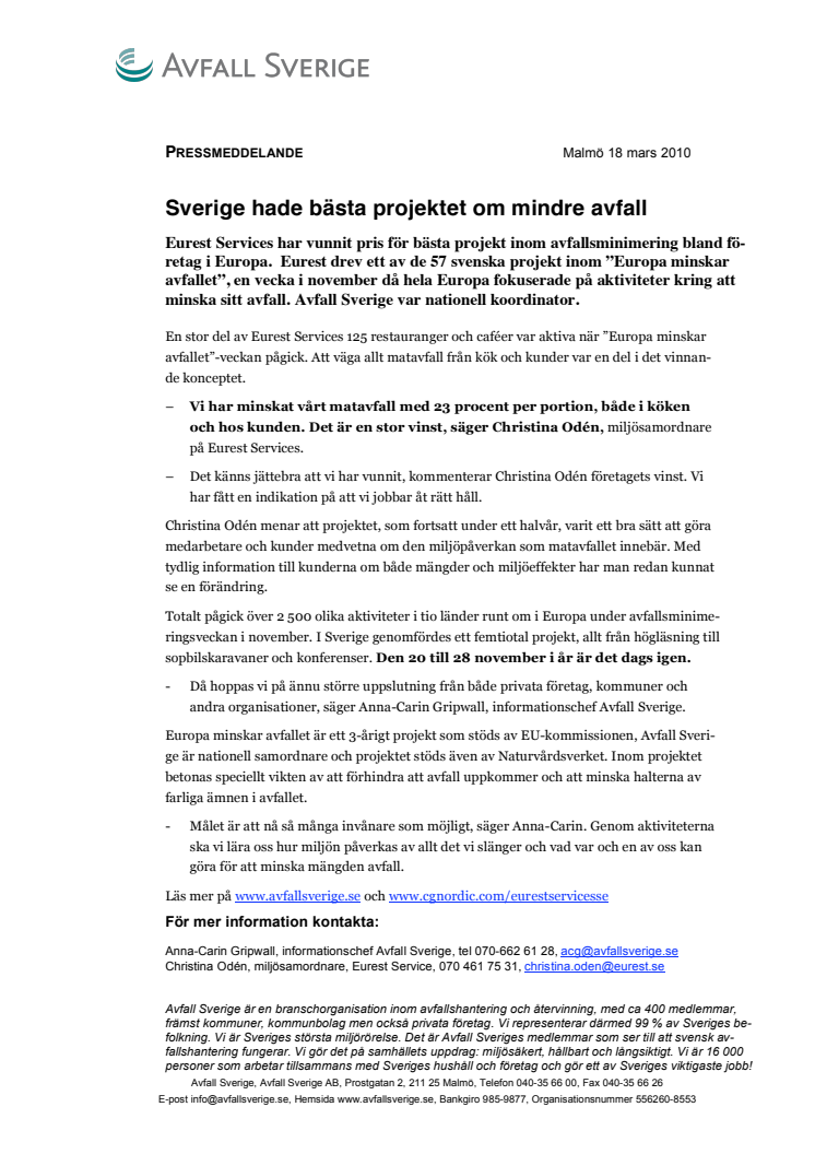 Sverige hade bästa projektet om mindre avfall
