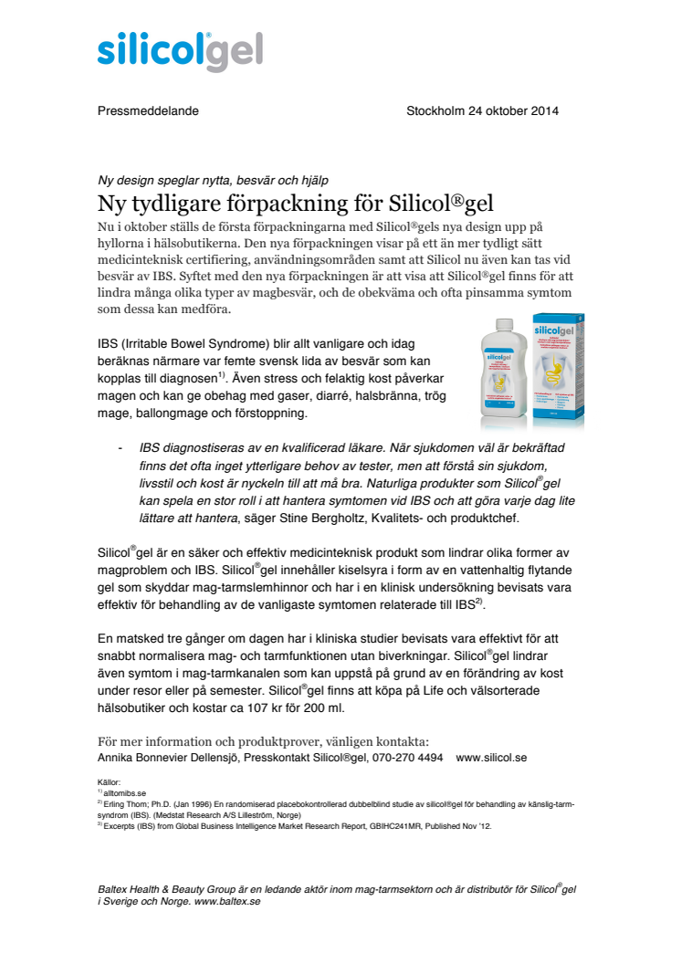Ny design Silicol®gels som  speglar nytta, besvär och hjälp vid IBS