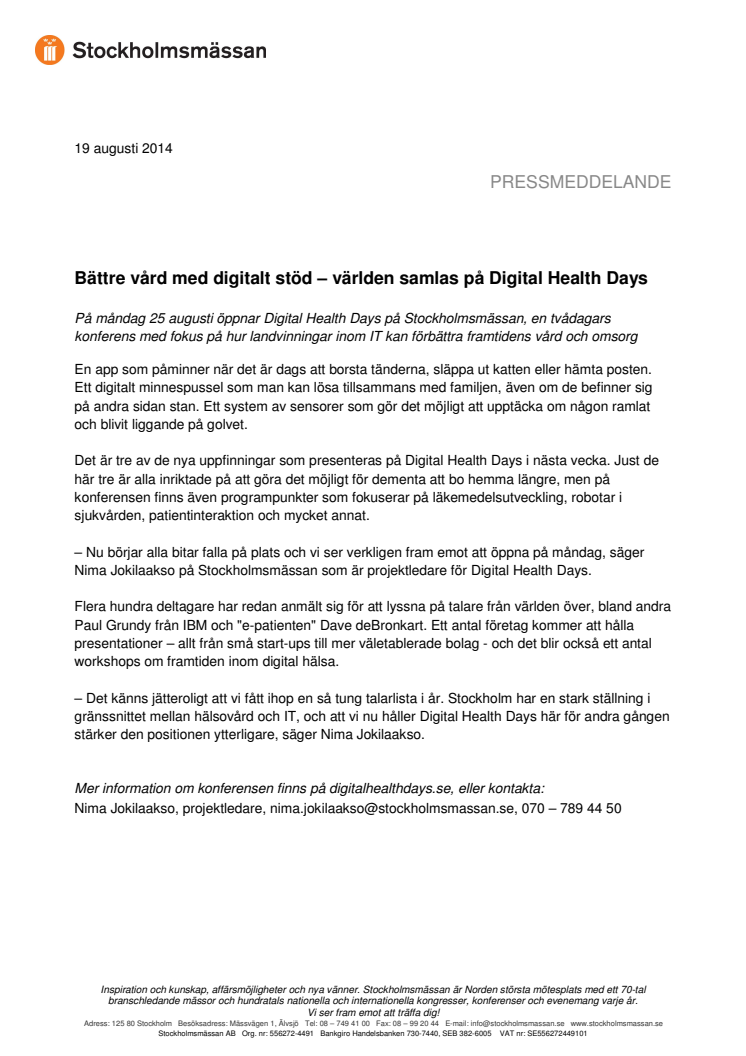 Bättre vård med digitalt stöd – världen samlas på Digital Health Days