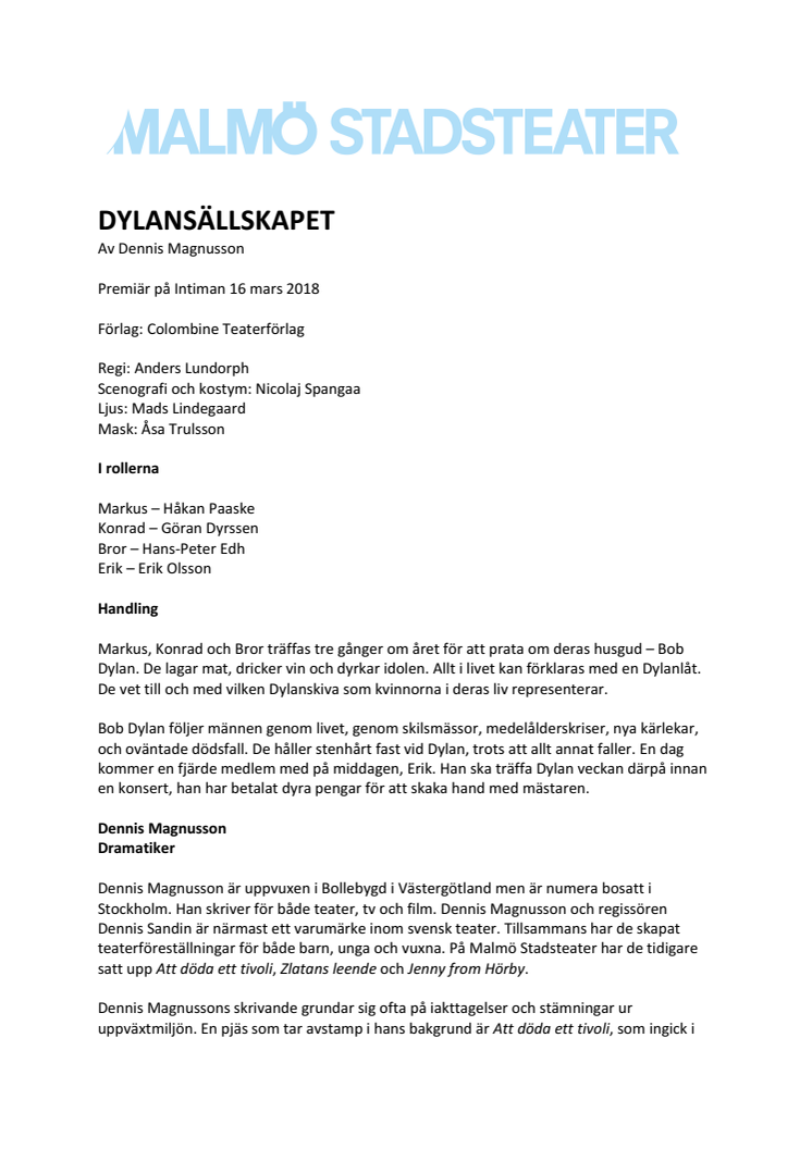 Pressmaterial till Dylansällskapet