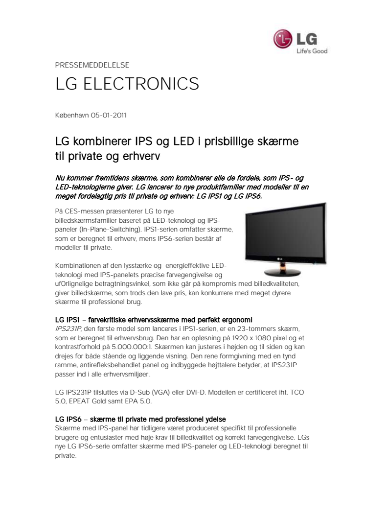 LG kombinerer IPS og LED i prisbillige skærme til private og erhverv