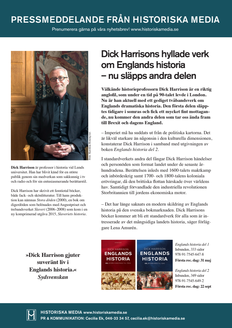 Dick Harrisons hyllade verk  om Englands historia – nu släpps andra delen