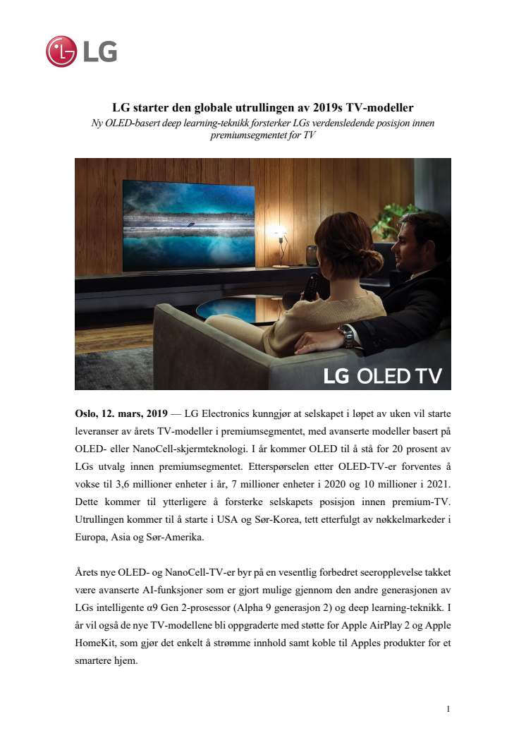 LG starter den globale utrullingen av 2019s TV-modeller