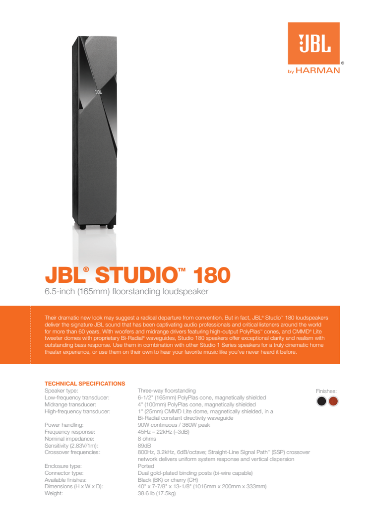 Specification sheet - JBL Studio 180 (English)