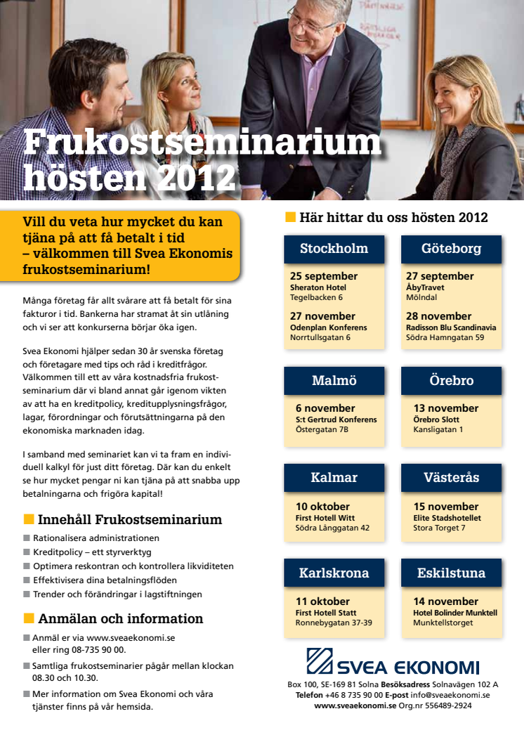 Välkommen till Svea Ekonomis frukostseminarium i Kalmar 10 oktober