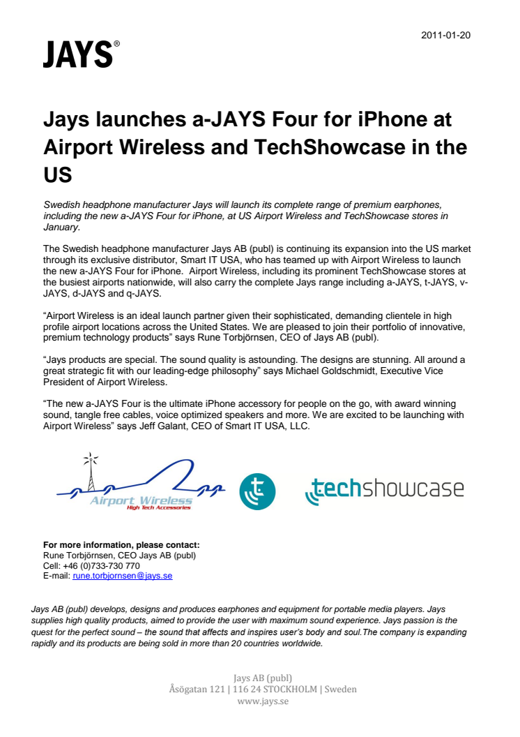 Jays launches a-JAYS Four for iPhone at Airport Wireless and TechShowcase in the US