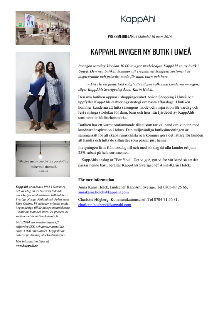 KappAhl inviger ny butik i Umeå