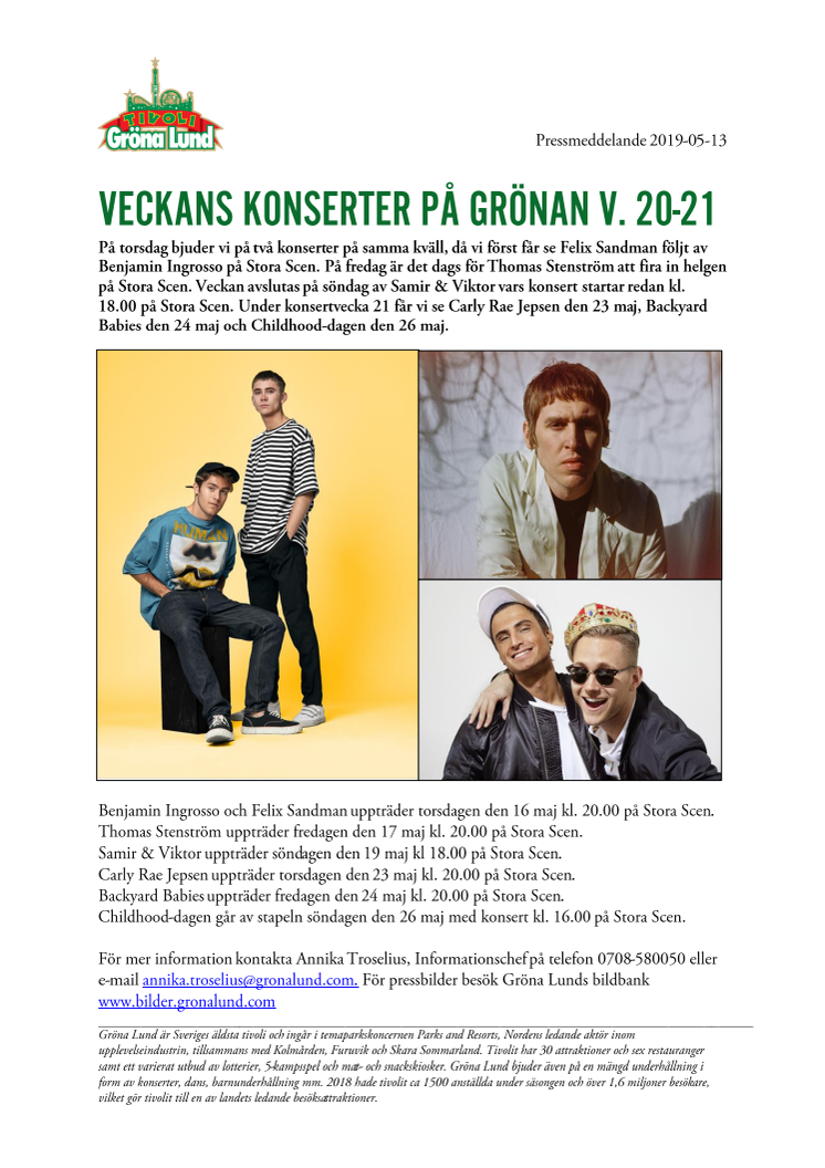 Veckans konserter på Grönan V. 20-21