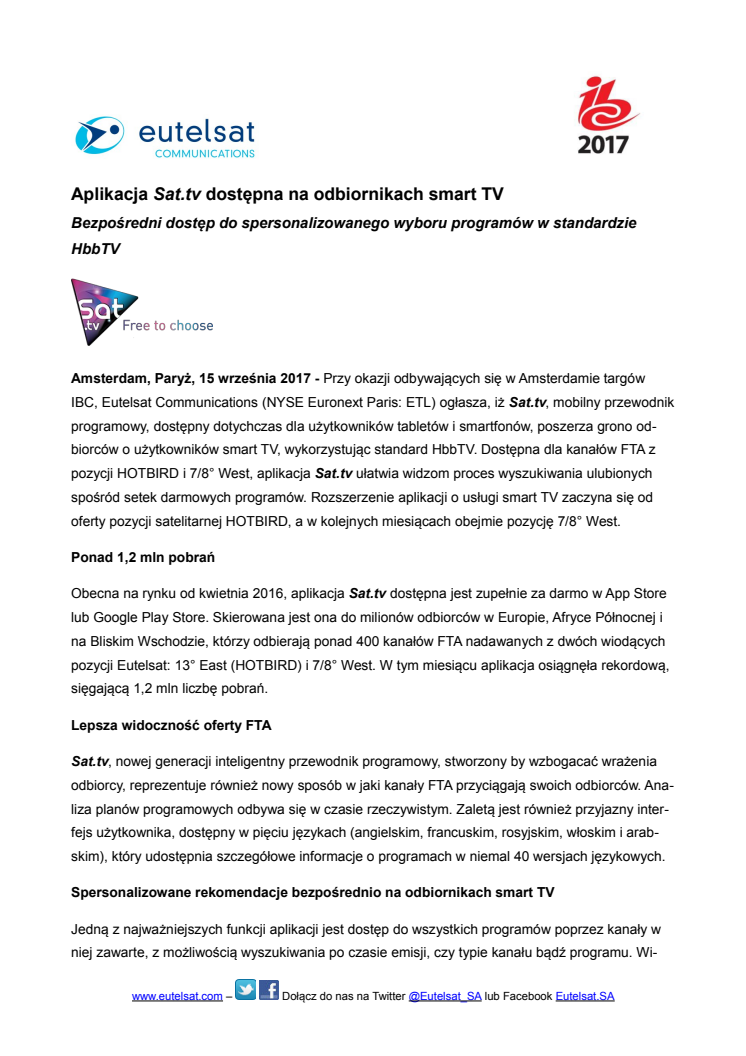 Aplikacja Sat.tv dostępna na odbiornikach smart TV 