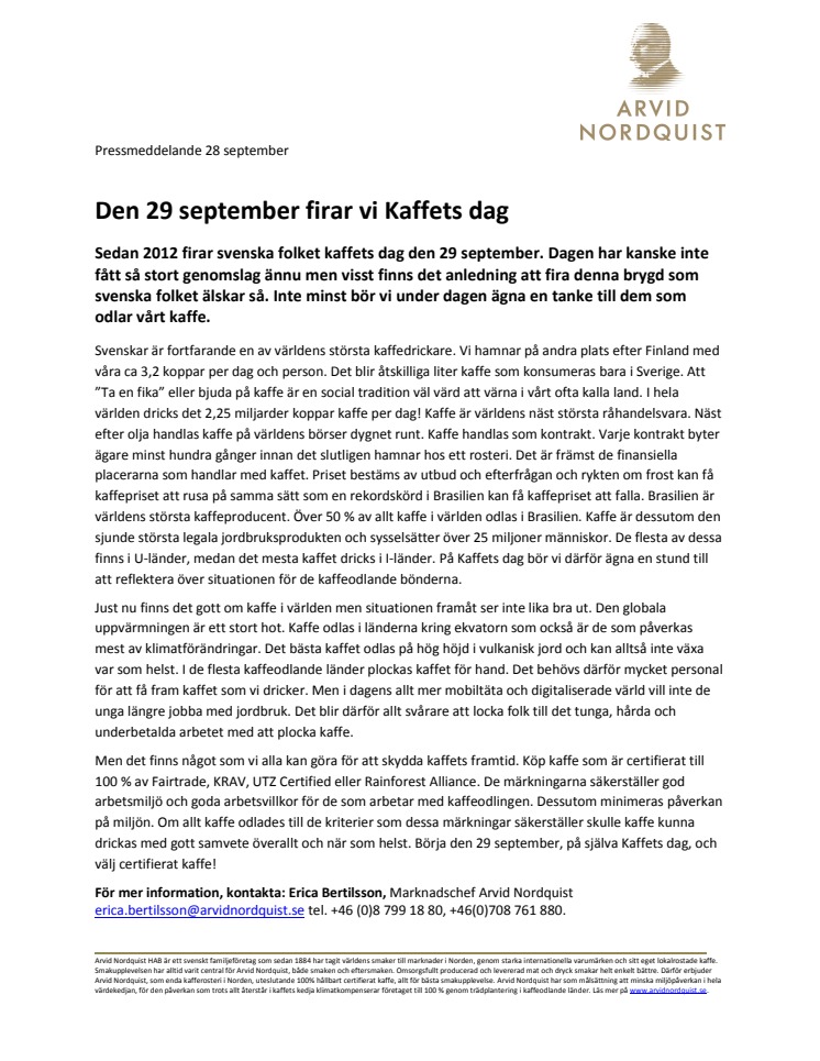 Den 29 september firar vi Kaffets dag