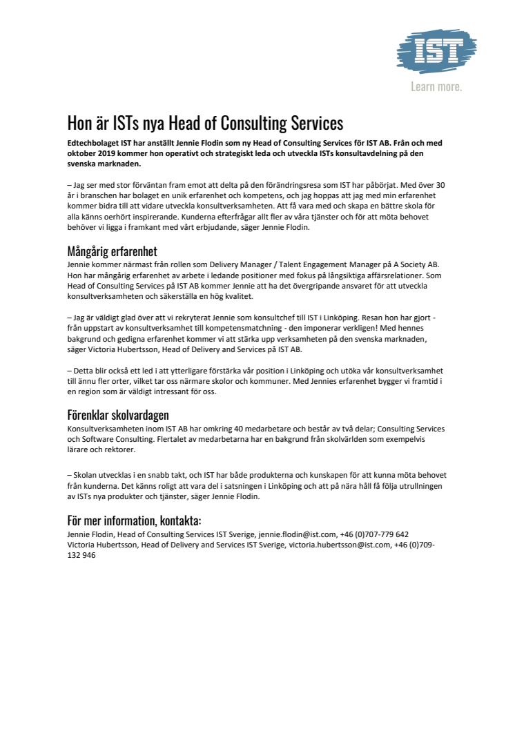 Hon är ISTs nya Head of Consulting Services