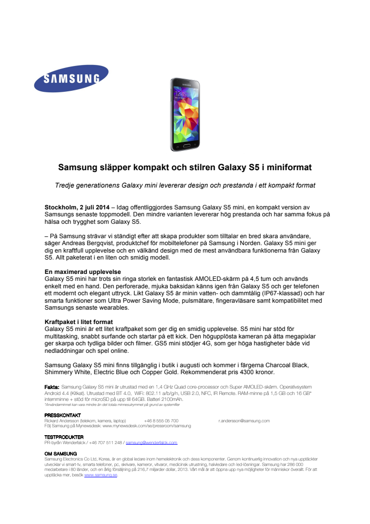 Samsung släpper kompakt och stilren Galaxy S5 i miniformat