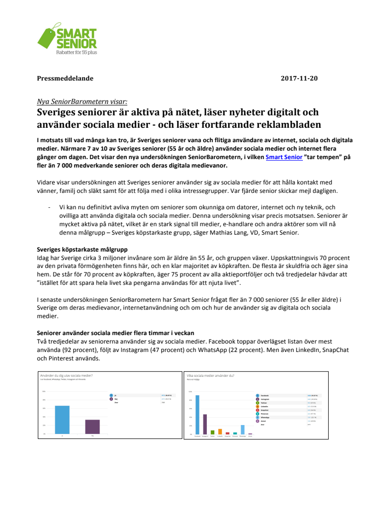 Nya SeniorBarometern visar: Sveriges seniorer är aktiva på nätet, läser nyheter digitalt och använder sociala medier - och läser fortfarande reklambladen