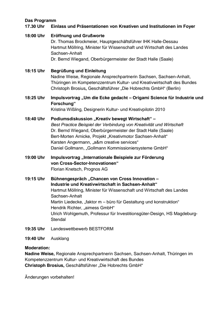 Programm zur Impulskonferenz