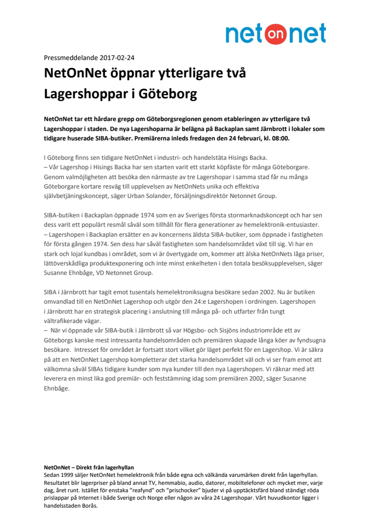 NetOnNet öppnar ytterligare två Lagershoppar i Göteborg