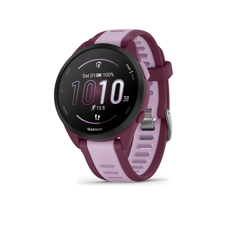 Forerunner165_HR_berry_front-left_0000_merlot_watchface_outlined