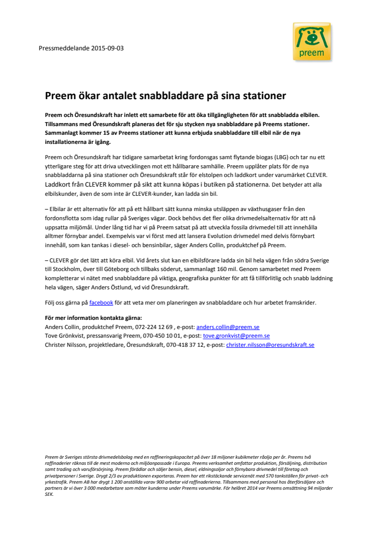 Preem ökar antalet snabbladdare på sina stationer