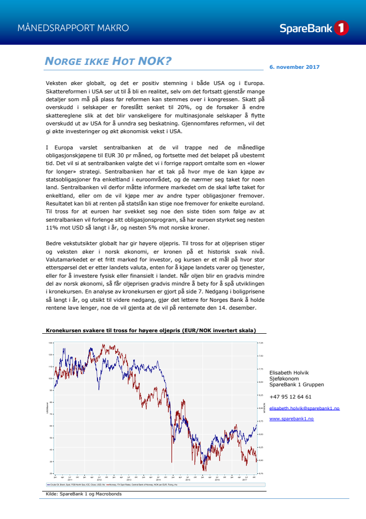 Makrorapport november 2017. Sjeføkonom Elisabeth Holvik