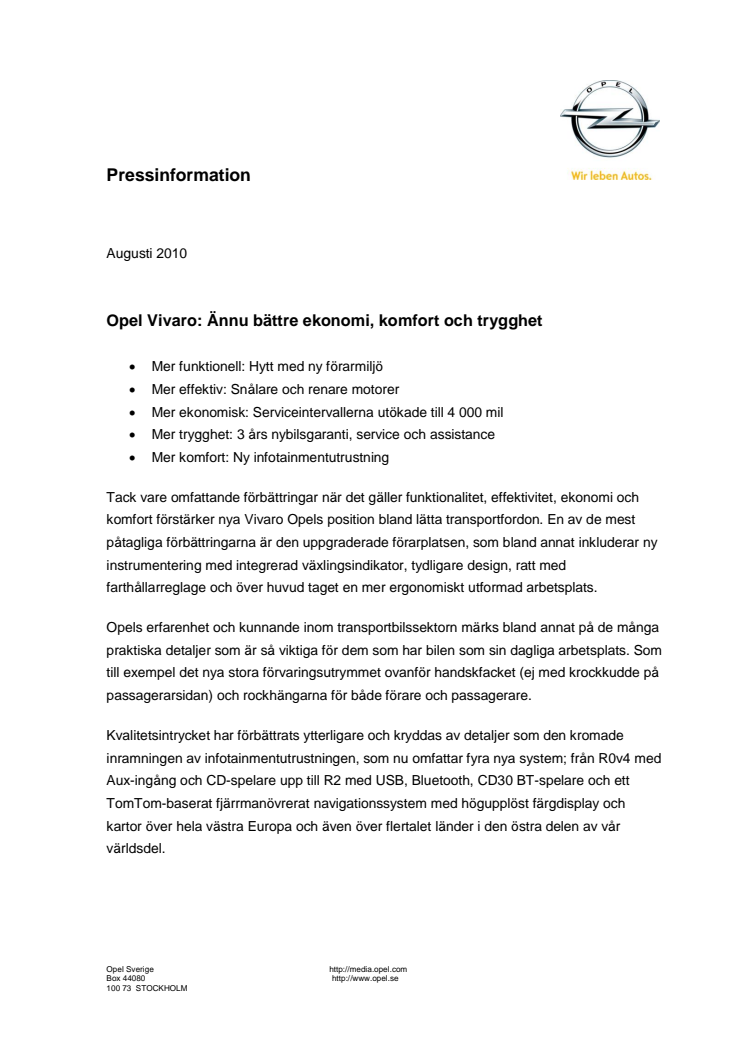 Opel Vivaro: Ännu bättre ekonomi, komfort och trygghet