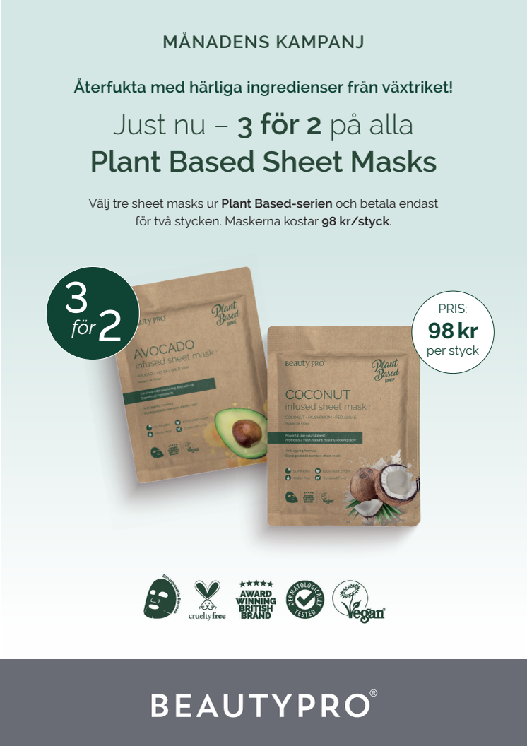 Just nu – 3 för 2 på alla Plant Based Sheet Masks