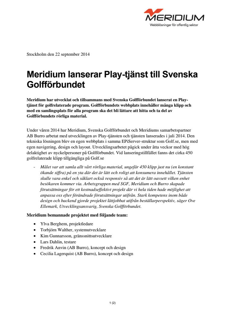Meridium lanserar Play-tjänst till Svenska Golfförbundet  