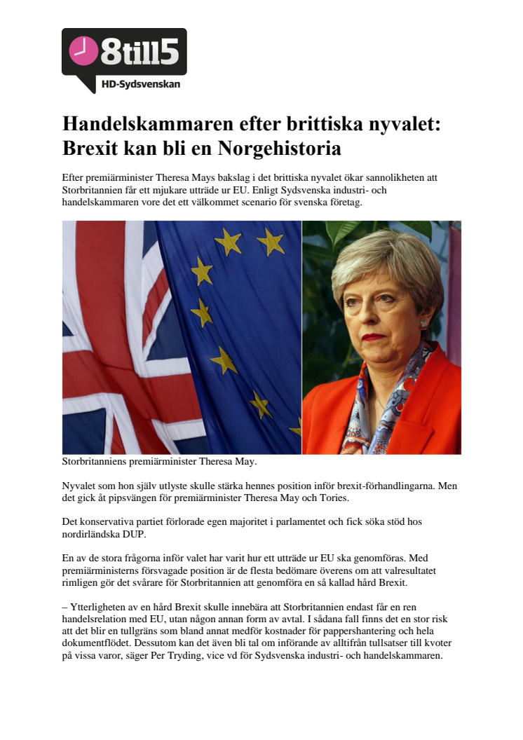 Handelskammaren efter brittiska nyvalet: Brexit kan bli en Norgehistoria