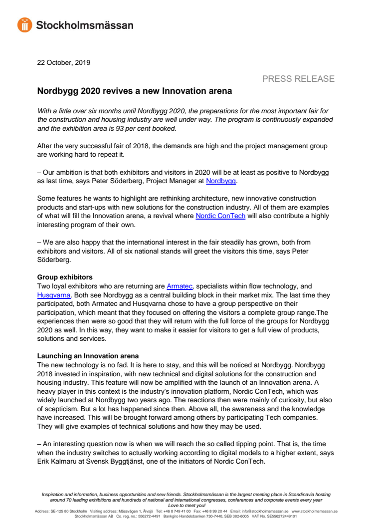 Nordbygg 2020 revives a new Innovation arena