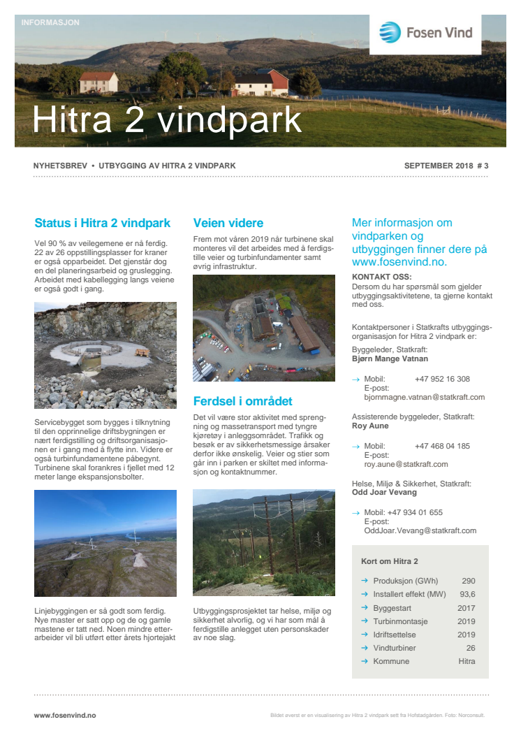 Nyhetsbrev Hitra 2 vindpark #3 - 2018