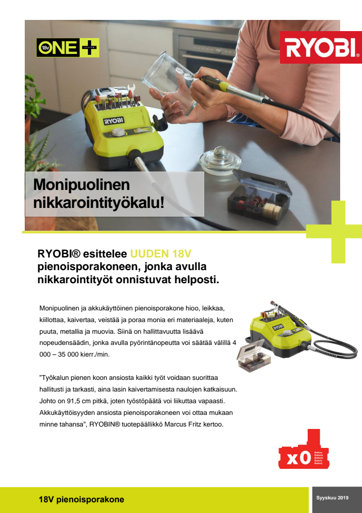 Uusi 18V pienoisporakone RYOBILTA® on monipuolinen nikkarointityökalu