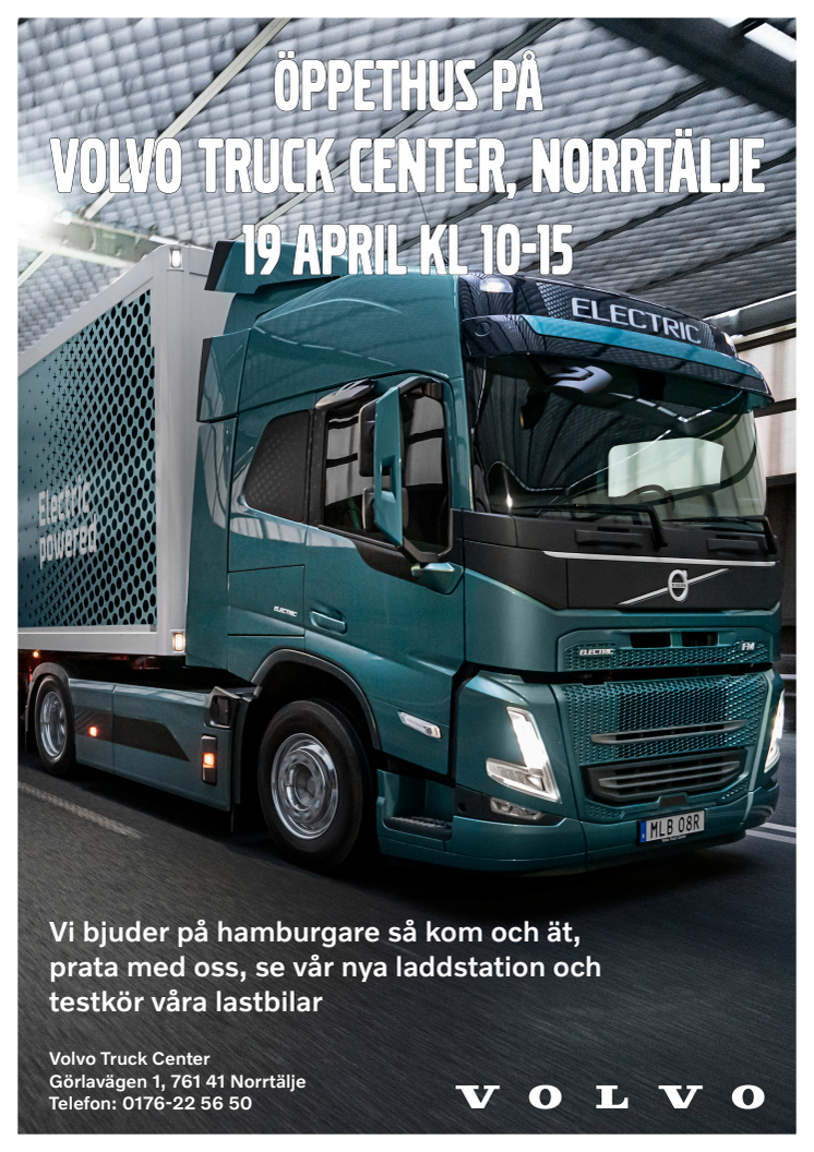 Välkommen på öppet hus på Volvo Truck Center i Norrtälje och se vår nya laddstation för tung trafik 