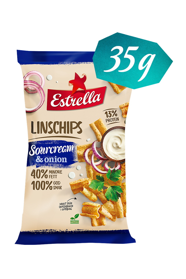 Linschips Sourcream & Onion 35 gram från Estrella, nyhet v4, 2020