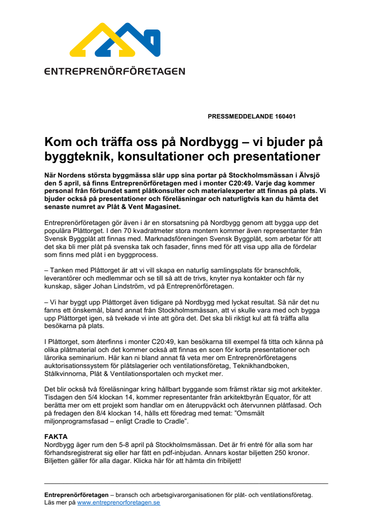 Kom och träffa oss på Nordbygg – vi bjuder på byggråd, konsultationer och presentationer