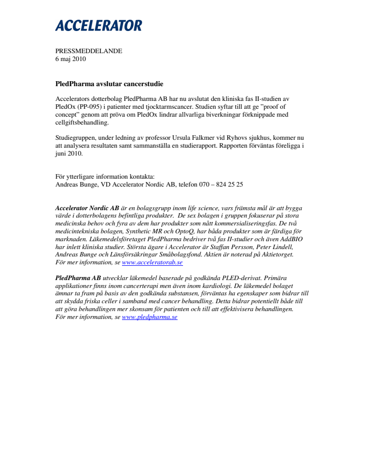 PledPharma avslutar cancerstudie
