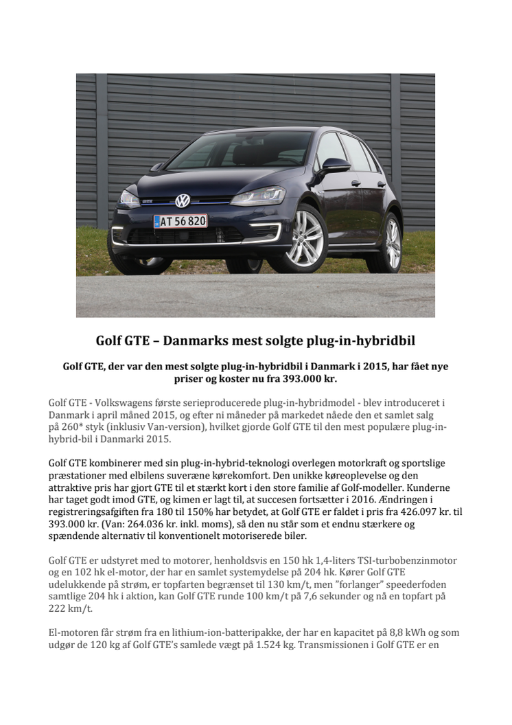 Golf GTE – Danmarks mest solgte plug-in-hybridbil
