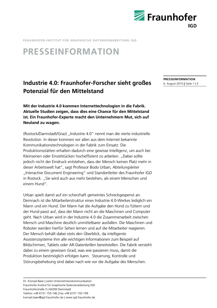 Industrie 4.0: Fraunhofer-Forscher sieht großes Potenzial für den Mittelstand