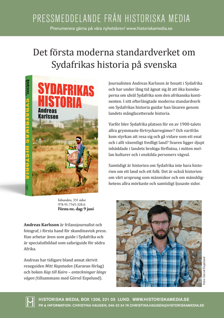 Det första moderna standardverket om  Sydafrikas historia på svenska 