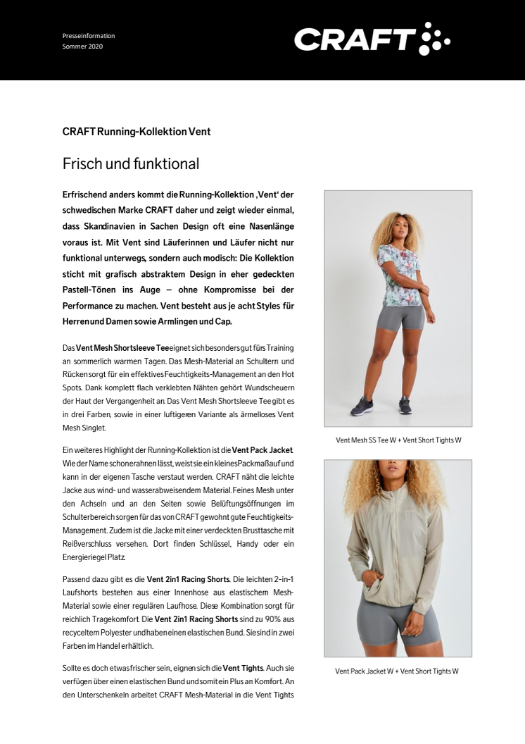 Frisch und funktional: Running-Kollektion Vent
